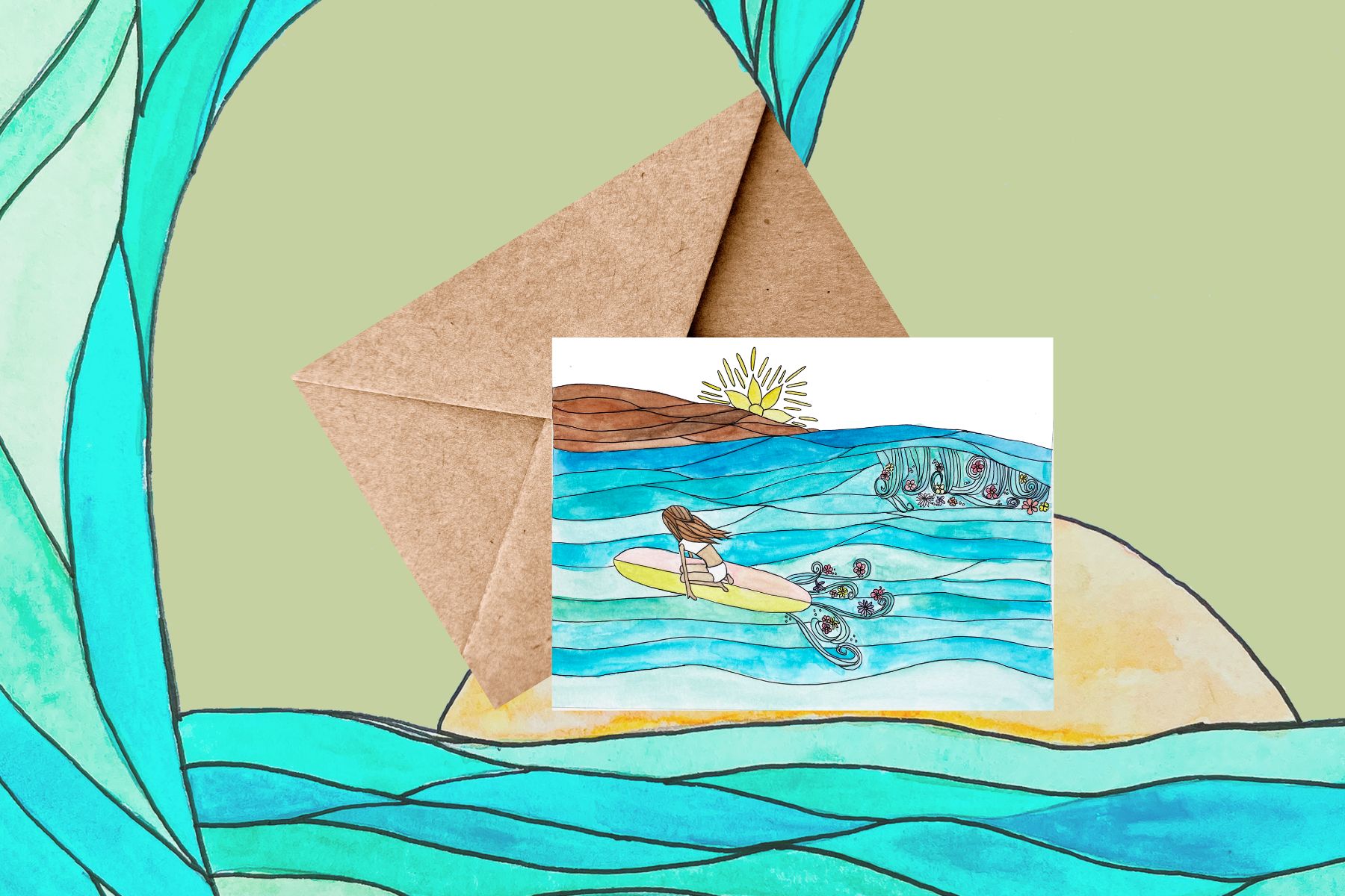 Surf Dreams watercolor card