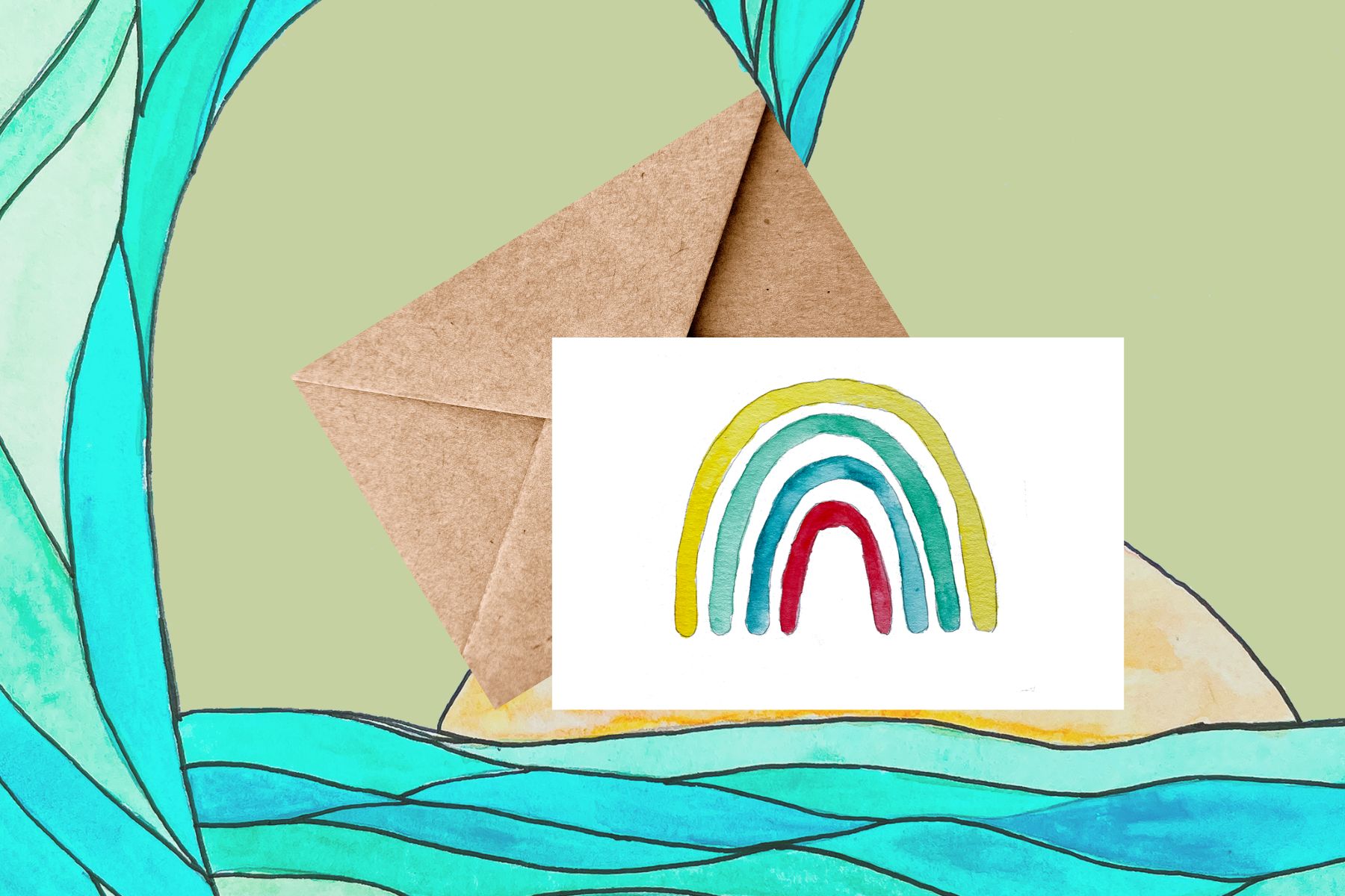 Yellow Whimsical Watercolor Rainbow card