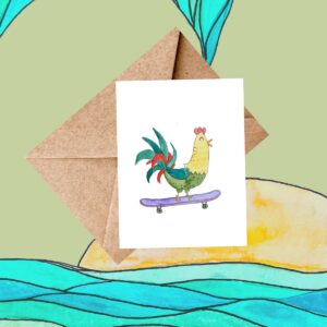 Skateboarding Chicken Card