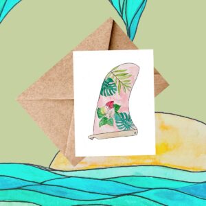 Surfboard fin watercolor greeting card